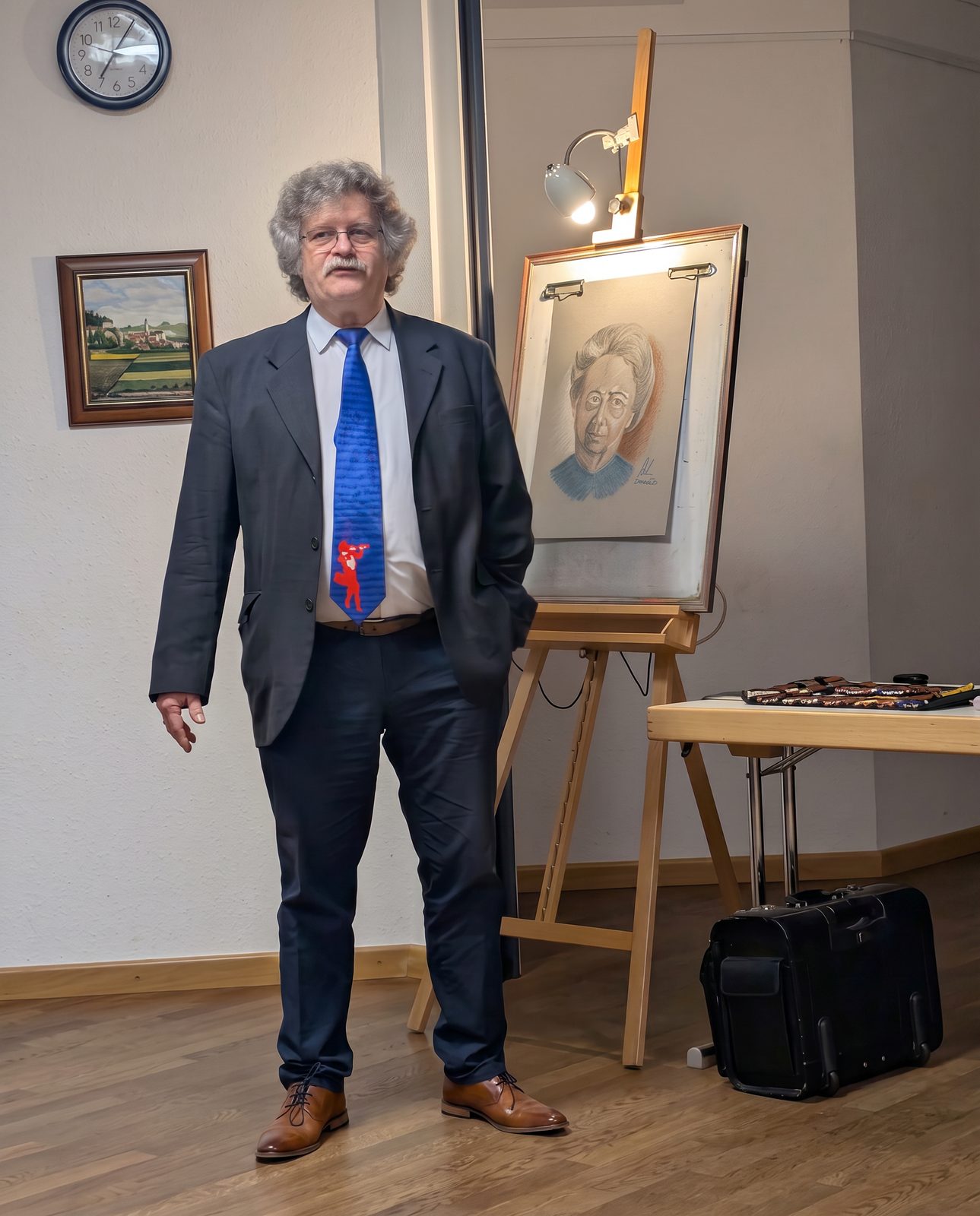 Manfred Ebel neben einem Spirit-Art-Portrait